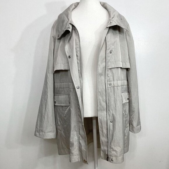 KARL LAGERFELD WOMEN'S GREY SILVER HOODED WIND COAT - XL - Picture 8 of 14